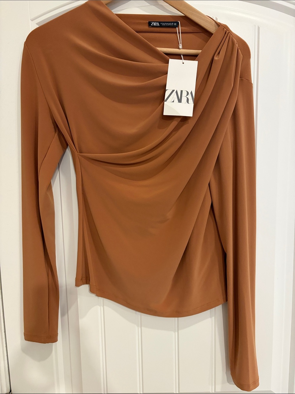 Zara Draped Long-Sleeve Top - Rust